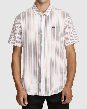 RVCA Mens Curren Stripe Short Sleeve Shirt