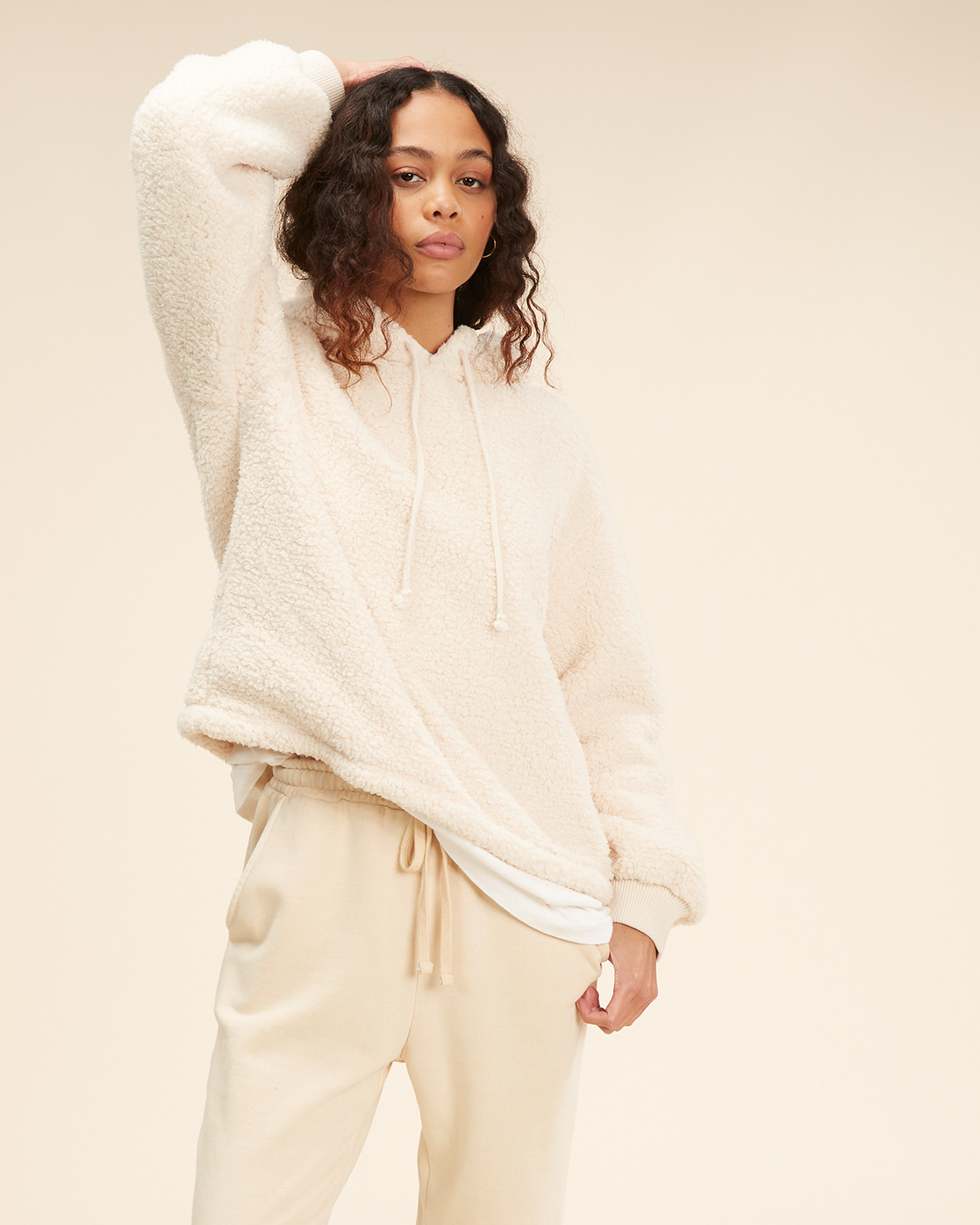 white sherpa zip up