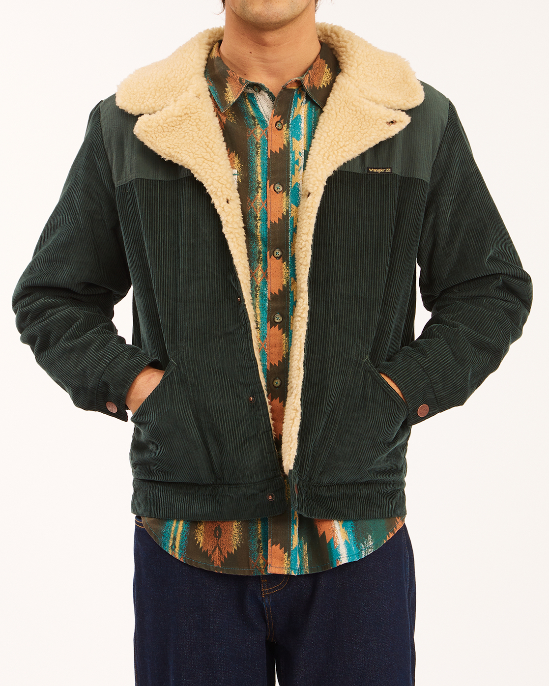 wrangler cord jacket with sheepskin collar