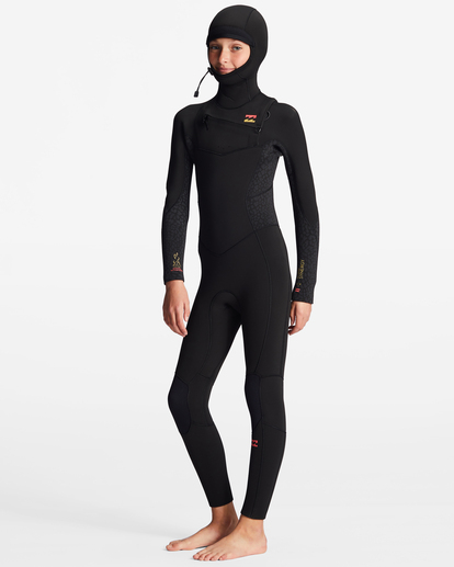2 Girls' 5/4 Synergy Chest Zip Hooded Full Wetsuit Black ABGW200100 Billabong