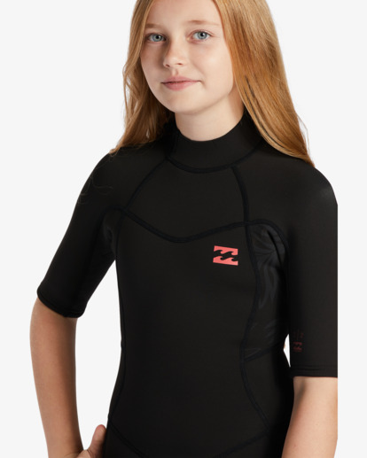 4 Girls 6-14 2/2 Synergy Back Zip Short Sleeve Springsuit Black ABGW500101 Billabong