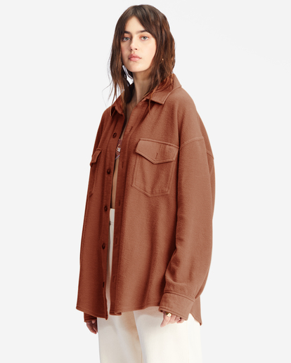 0 Anytime Shacket Oversized Button-Through Jacket Brown ABJFT00350 Billabong