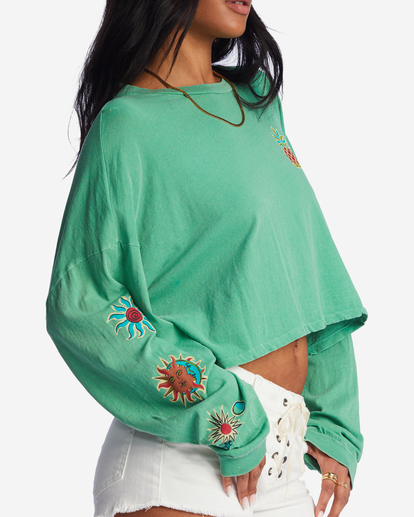 4 Beach Boyfriend Long Sleeve Crop Top Green ABJKT00282 Billabong