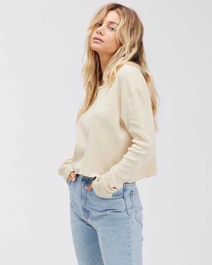 3 Pick Me Up Waffle Knit Long Sleeve Top White ABJKT00308 Billabong