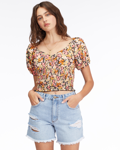 0 Get Along Puff Sleeve Top Black ABJKT00384 Billabong
