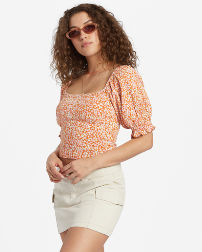 1 Flora - Puff Sleeve Cropped Top for Women Rose ABJKT00519 Billabong