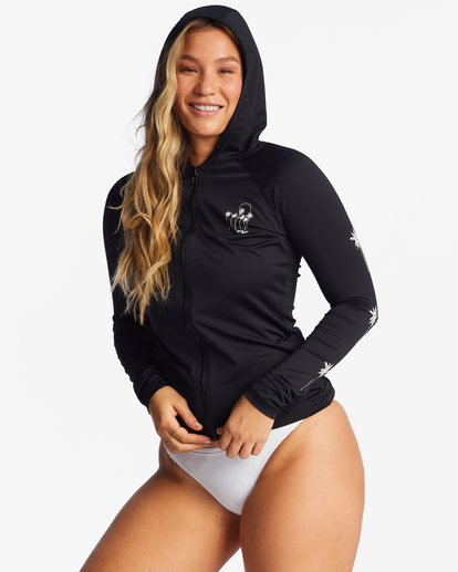 4 Core Surf Daze Hooded UPF 50 Long Sleeve Rashguard Black ABJWR00233 Billabong