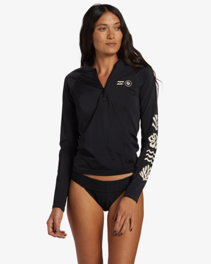 0 Coral Gardeners Half Zip Long Sleeve Rash Vest Black ABJWR03025 Billabong