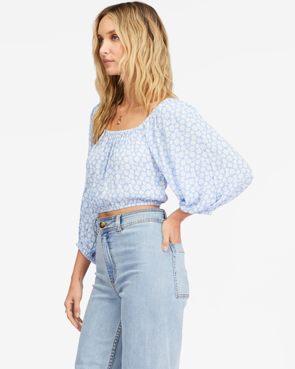 4 Sun City 2 Puff Sleeve Crop Top Blue ABJWT00327 Billabong