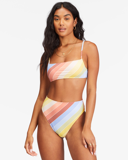 1 Brighter Daze Square Ruched Bralette Bikini Top Multicolor ABJX300605 Billabong