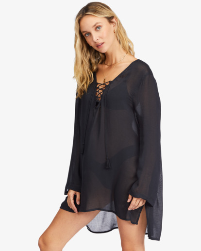 1 Blue Skies Gauze Beach Cover-Up Black ABJX600164 Billabong