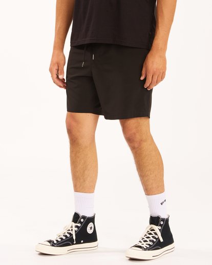 3 A/Div Surftrek Elastic Waist Shorts 17" Black ABYWS00155 Billabong