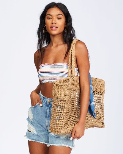 Sea Thru Beige Straw Tote Bag