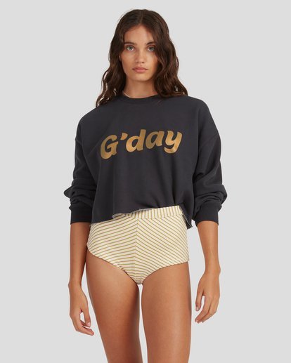 3 Hey Gday Cropped Crewneck Sweatshirt Black UBJFT00103 Billabong