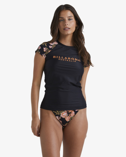 0 Hooked On Tropics Wahine Short Sleeve Rash Vast Black UBJWR03029 Billabong