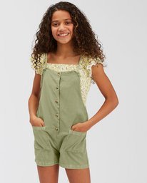 billabong, Wave Watch Jr Romper, AVOCADO (avo) Wave Watch - Dungaree Shorts for Girls 4-16 ABGNS00119