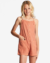 billabong, Wave Watch Jr Romper, BRICK (brk) Wave Watch - Dungaree Shorts for Girls 4-16 ABGNS00119