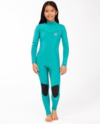 0 Girls' 3/2 Synergy Back Zip Full Wetsuit Blue ABGW100107 Billabong