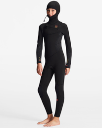 2 Girls' 5/4 Synergy Chest Zip Hooded Full Wetsuit Black ABGW200100 Billabong