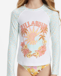 3 Girl's Flower Power Long Sleeve Rashguard Surf Tee White ABGWR03015 Billabong