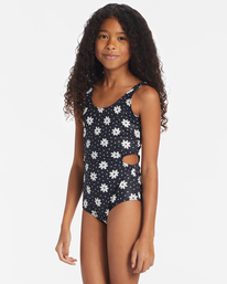 2 Girl's Flowers In The Sky One-Piece Swimsuit Black ABGX100154 Billabong