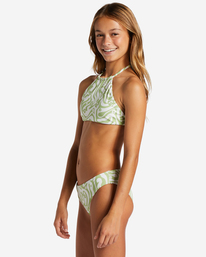 3 Girl's Flowers In The Sea Two Piece Reversible Bikini Set Green ABGX200319 Billabong