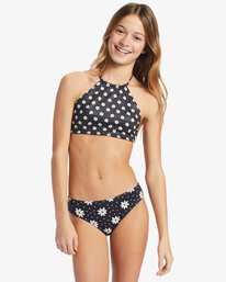 1 Girl's Flowers In The Sky Rev Hawaii Neck Rashguard Swim Set Black ABGX200329 Billabong