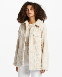 2 Fairbanks Button-Up Teddy Bear Jacket White ABJFT00187 Billabong