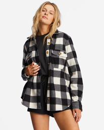 billabong, A/Div Forge Fleece Flannel Shacket, WHITE/BLACK 1 (kvk0) A/Div Forge - Fleece Shacket for Women ABJFT00300