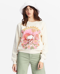 billabong, Here We Go Graphic Crewneck Sweatshirt, ANTIQUE WHITE (anw) Here We Go - Sweatshirt for Women ABJFT00344