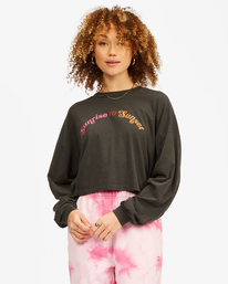 2 Beach Boyfriend Long Sleeve Crop Top Black ABJKT00282 Billabong