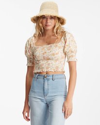 billabong, Coastal Sands Knit Top, WHITE/MULTI (wmu) Coastal Sands - Puff Sleeve Top for Women ABJKT00349