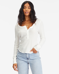 0 My Henley Long Sleeve Knit Top White ABJKT00387 Billabong