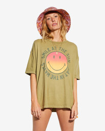 2 Billabong x Smiley True Boy - Camiseta Extragrande para Mujer Beige ABJKT00455 Billabong