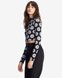 5 Daisy Days Cropped Bodycon Long Sleeve Top Black ABJKT00458 Billabong
