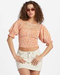 0 Flora - Puff Sleeve Cropped Top for Women Rose ABJKT00519 Billabong