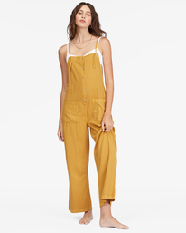 billabong, Beach Cruiser Wide-Leg Overalls, SUNSET GOLD (ylm0) Beach Cruiser - Dungarees for Women ABJNP00234
