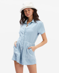 billabong, Gigi Romper, CHAMBRAY (chy) GIGI TWILL SHORT SLEEVE ROMPER ABJWD00495