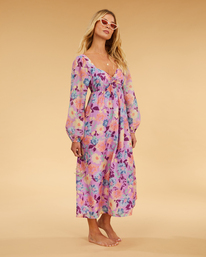 2 Salty Blonde Paradise Love Long Sleeve Midi Dress Purple ABJWD00497 Billabong