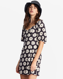 2 Paradise Puff-Sleeve Floral Mini Dress Black ABJWD00512 Billabong