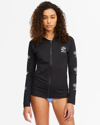 0 Core Surfdaze Long Sleeve Zip Front Hooded Rashguard Black ABJWR00171 Billabong