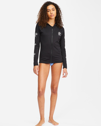 1 Core Surfdaze Long Sleeve Zip Front Hooded Rashguard Black ABJWR00171 Billabong