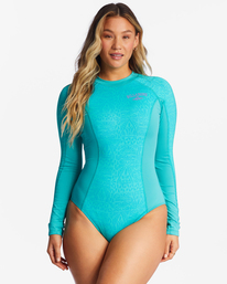 billabong, Core UPF 50 Long Sleeve One-Piece Swimsuit, TURQ NOMAD (blw0) CORE MOCK NECK BODYSUIT ABJWR00232