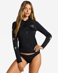 billabong, Core Surf Daze Hooded UPF 50 Long Sleeve Rashguard, BLACK (blk) CORE SURF DAZE LS HOODIE RG ABJWR00233