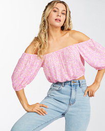 0 Sun City Off-The-Shoulder Crop Top Pink ABJWT00252 Billabong