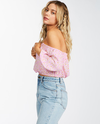 3 Sun City Off-The-Shoulder Crop Top Pink ABJWT00252 Billabong