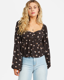billabong, Love You More Long Sleeve Sweetheart Blouse, OFF BLACK (ofb) LOVE YOU MORE ABJWT00254