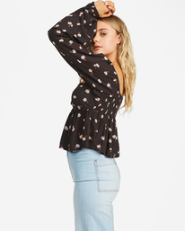 3 Love You More Long Sleeve Sweetheart Blouse Black ABJWT00254 Billabong