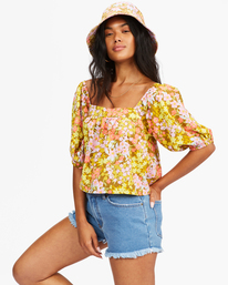 0 Beach Daze Puff Sleeve Crop Top Green ABJWT00258 Billabong
