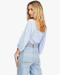 3 Sun City 2 Puff Sleeve Crop Top Blue ABJWT00327 Billabong